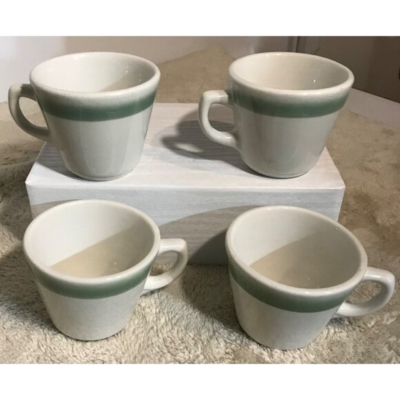 Grindley Duraline Coffee Cups Super Vitrified Green Band Hotelware 11-59 Vintage - Picture 4 of 8